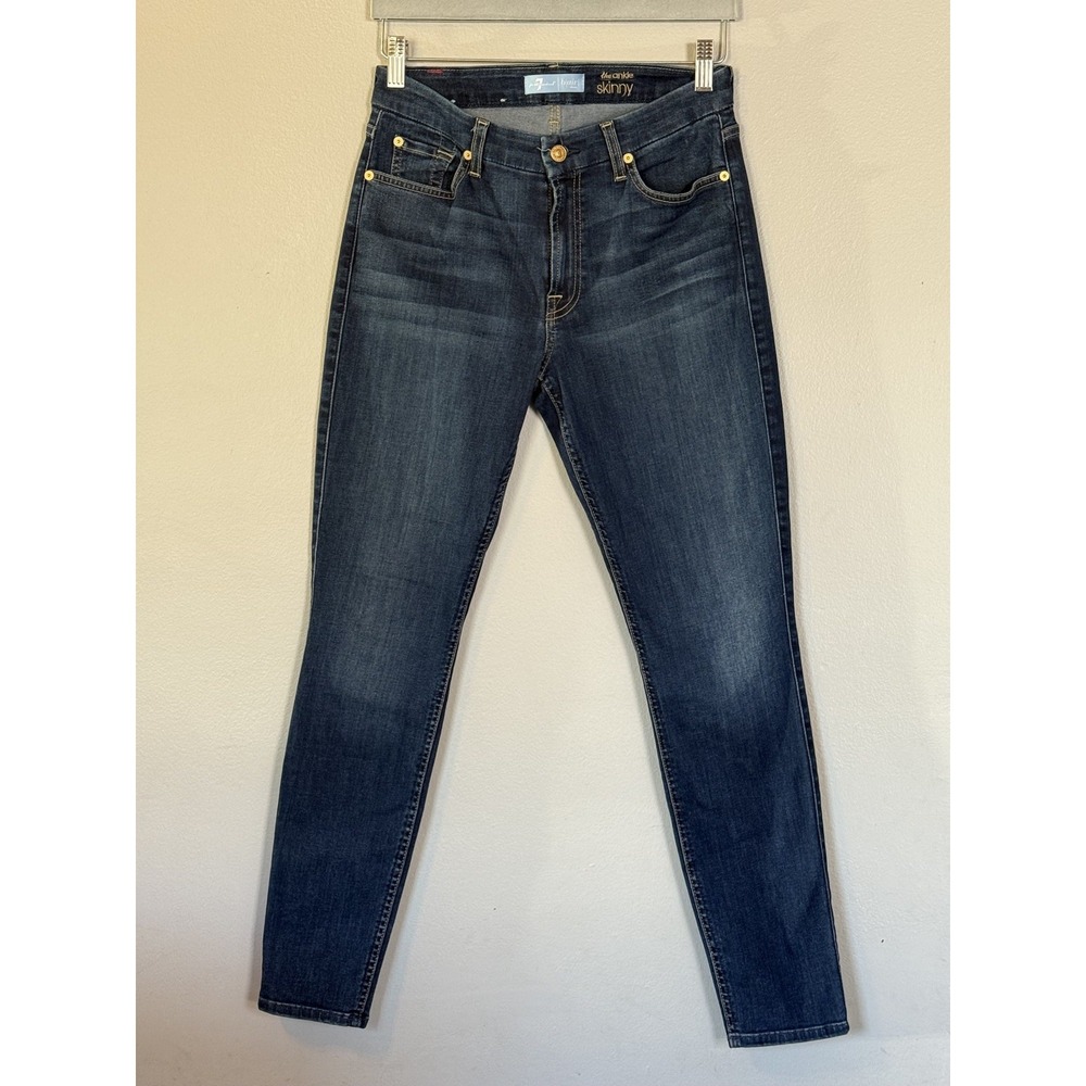 7 For All Mankind Womens Jeans Ankle Skinny B Air Blue Denim Dark Wash Sz 30
